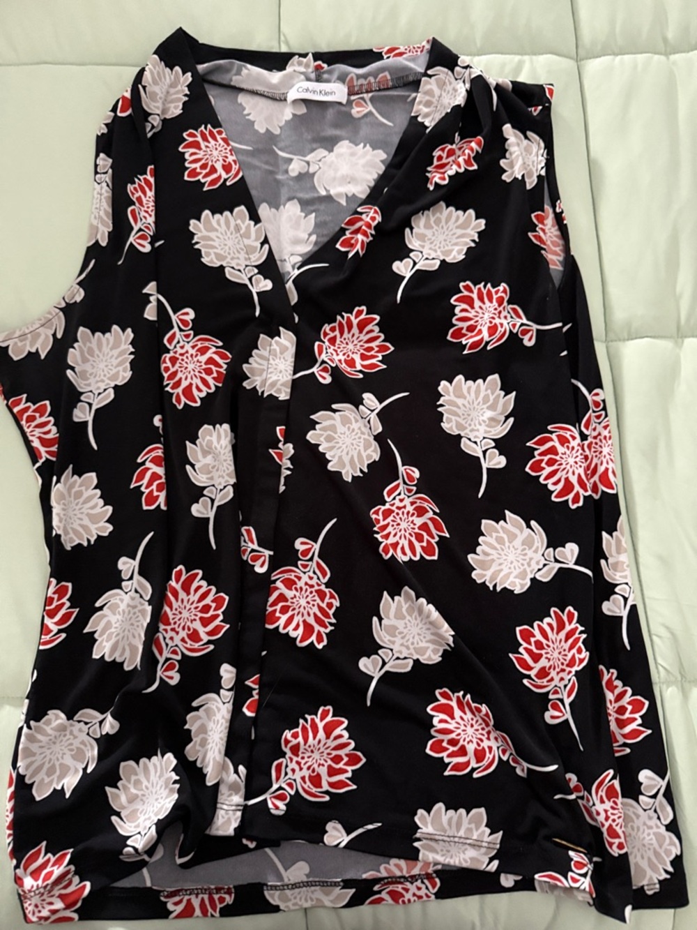 Calvin Klein Black Sleeveless V-Neck Camisole with Red & White Floral Print